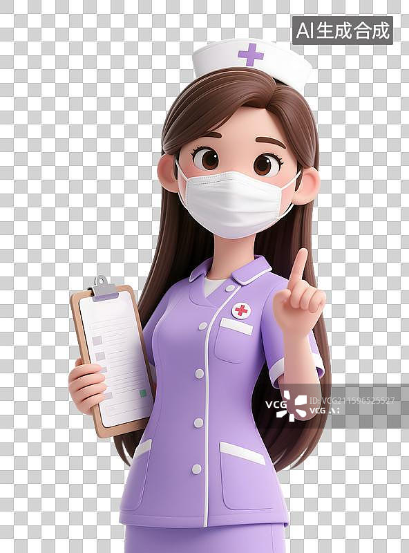 【AI数字艺术】护士护工护理医疗服务人物女性职业3D卡通插画元素图片素材