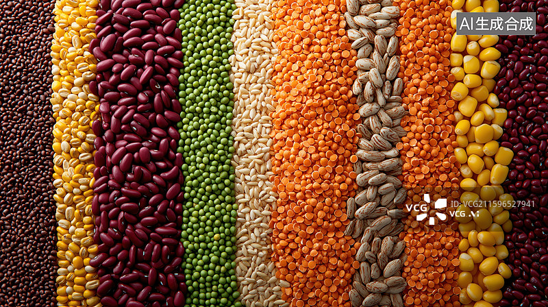 【AI数字艺术】多种谷物豆类排列展示图片素材