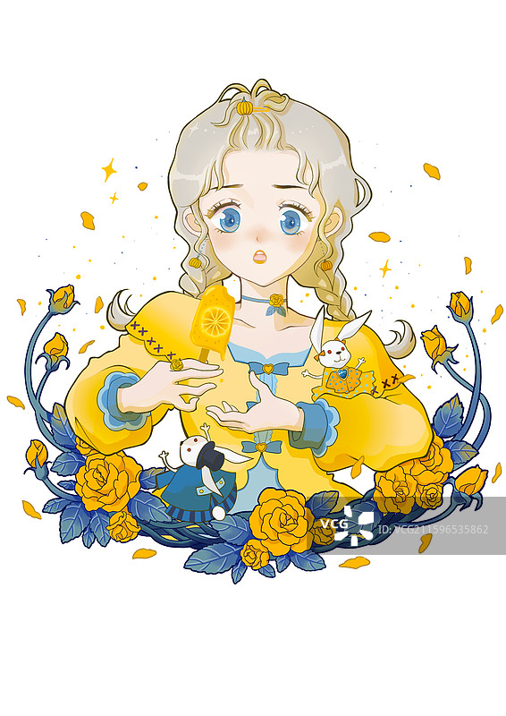 花团围绕的女孩图片素材