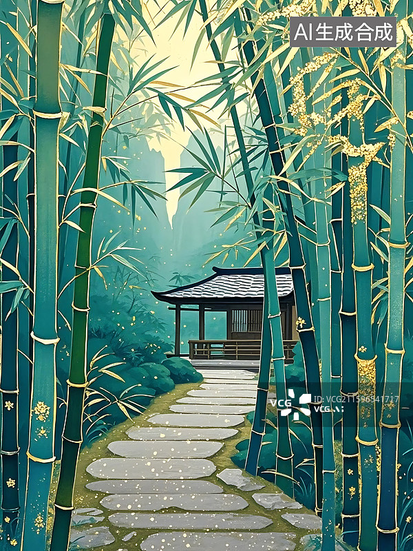 【AI数字艺术】竹林小径幽静景色图片素材