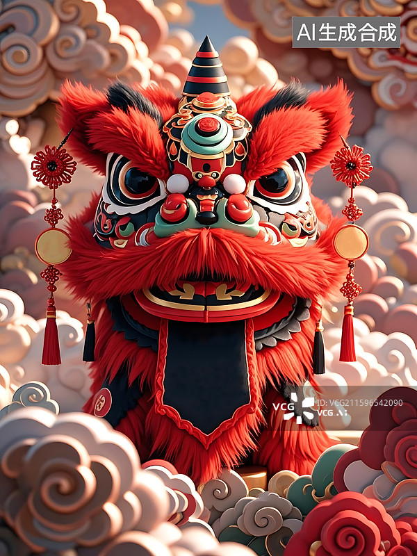 【AI数字艺术】瑞狮闹新春喜庆祥和图片素材