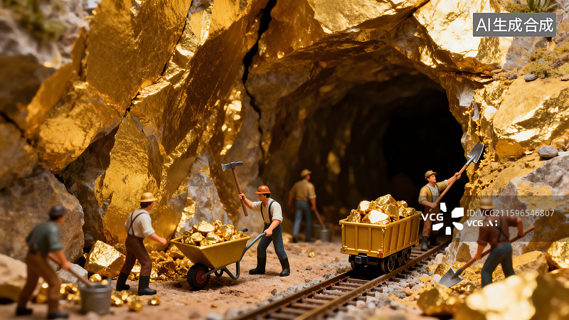 【AI数字艺术】挖金矿微缩场景图片素材