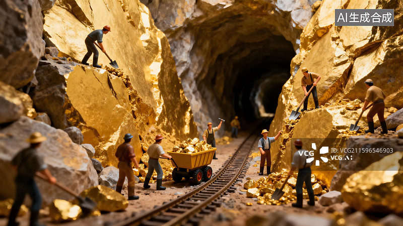 【AI数字艺术】挖金矿微缩场景图片素材