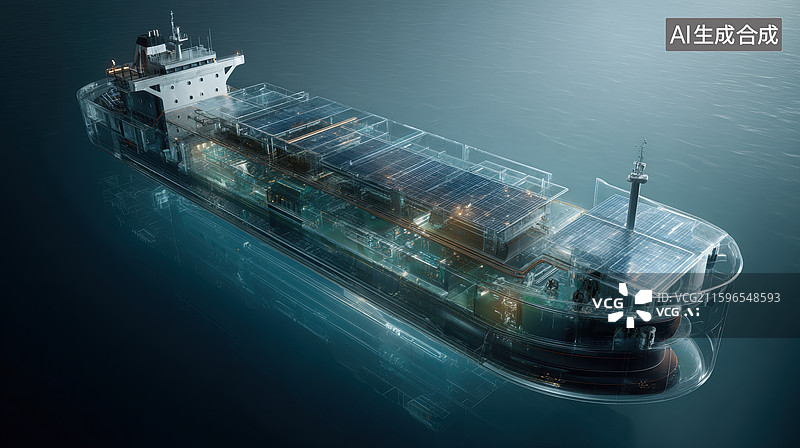 【AI数字艺术】透明货轮海上航行图片素材