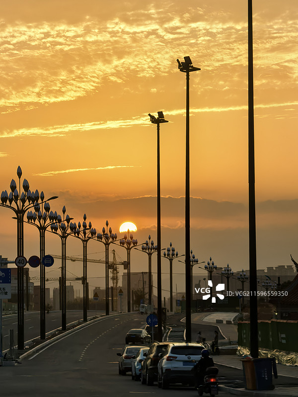 泉州晋江安海世纪大道日落时分图片素材