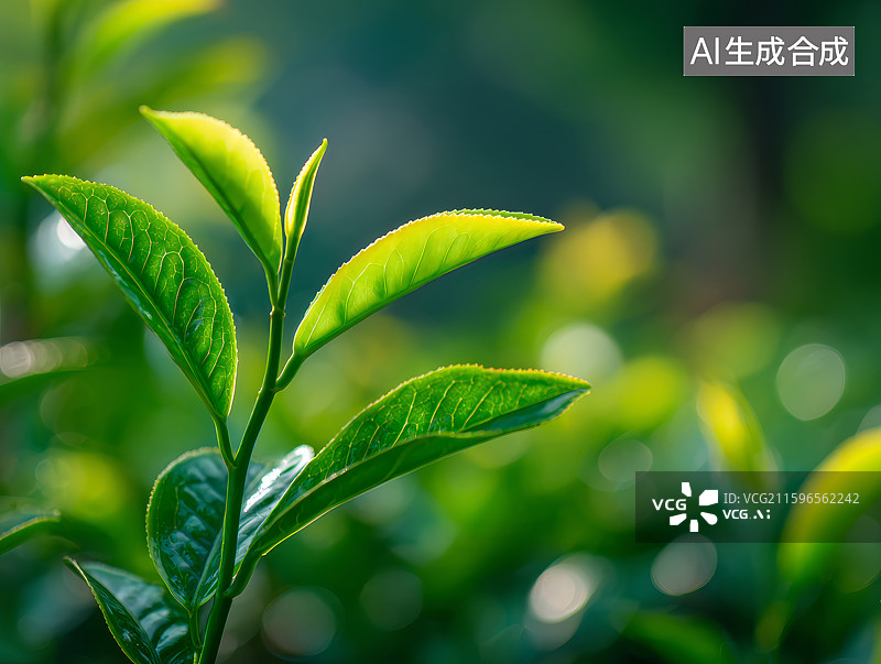 【AI数字艺术】新鲜绿茶茶叶的特写图片素材