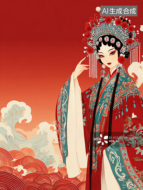 【AI数字艺术】京剧花旦红妆国潮图片素材