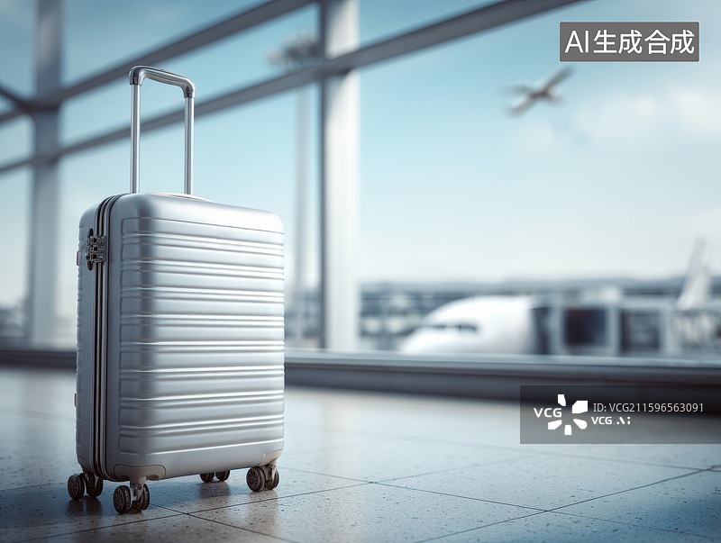 【AI数字艺术】机场内的银色行李箱图片素材