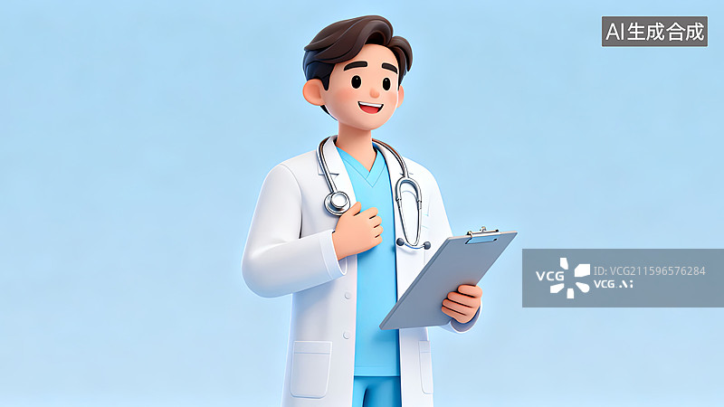 【AI数字艺术】医生手持病历夹微笑站立图片素材