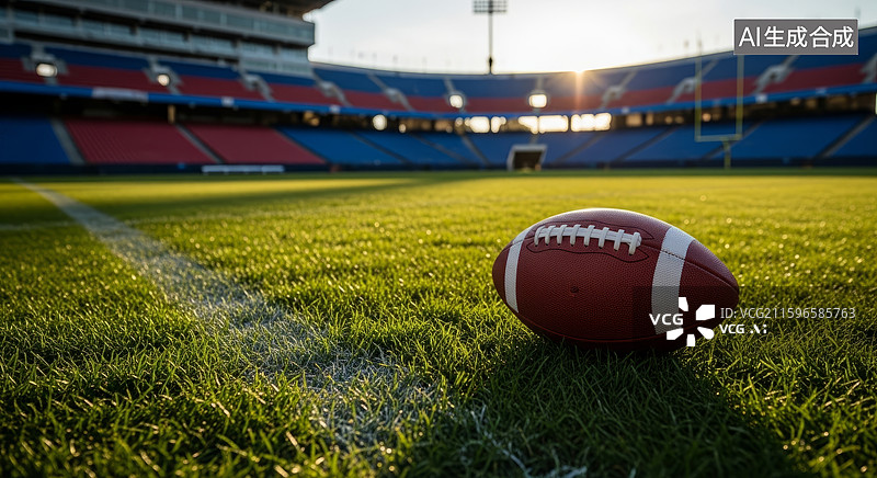 【AI数字艺术】体育场内草地上的美式足球图片素材