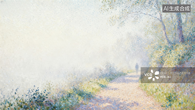 【AI数字艺术】雾中林间小径图片素材