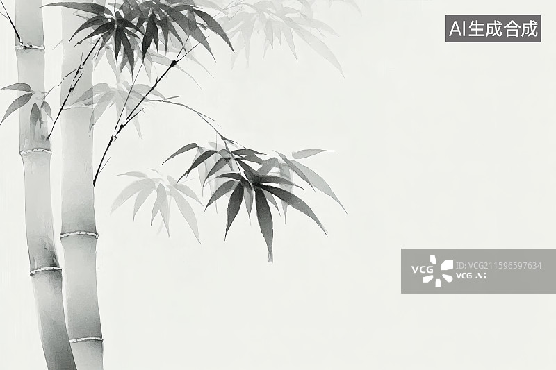 【AI数字艺术】水墨画，挺拔的竹子，右边留白，国潮风图片素材