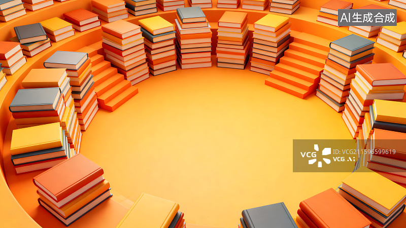 【AI数字艺术】圆形排列的多彩书籍堆叠图片素材