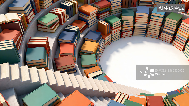 【AI数字艺术】环形排列的多彩书籍图片素材