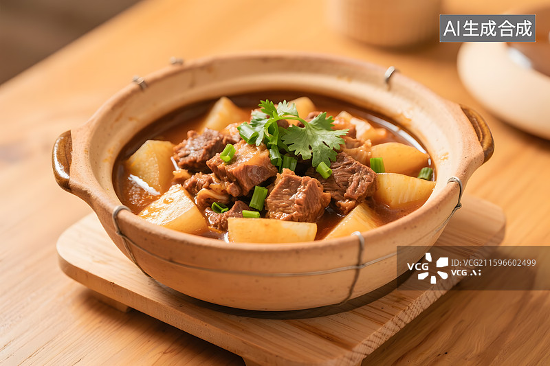 【AI数字艺术】砂锅萝卜炖牛肉图片素材