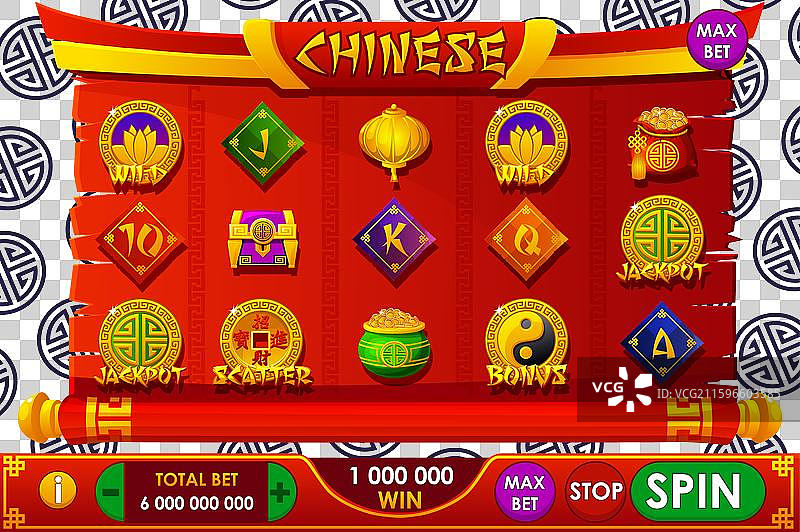 完整的中式老虎机游戏UI图片素材