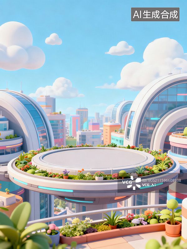 【AI数字艺术】未来城市空中花园景观图片素材