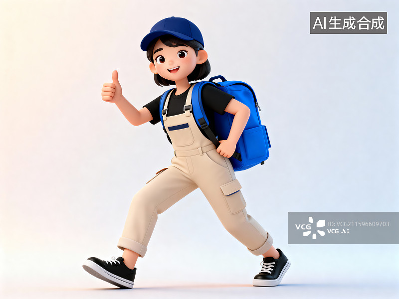 【AI数字艺术】卡通女孩背着书包行走图片素材