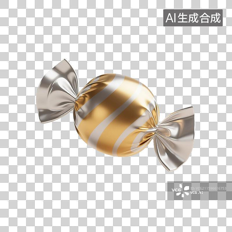 【AI数字艺术】3D渲染，金色，糖果，喜糖，甜食，零食，万圣节，免抠元素图片素材