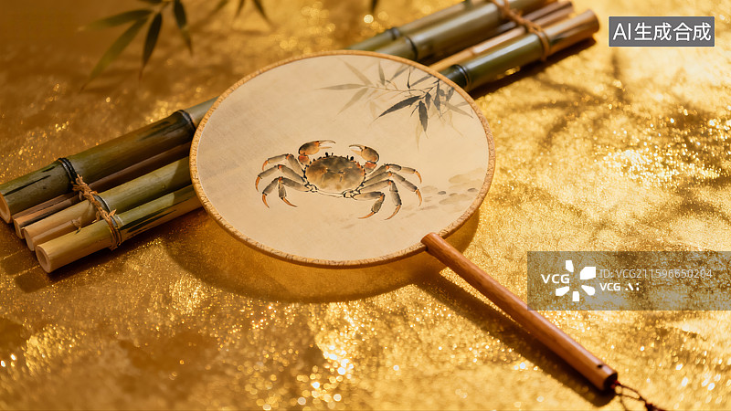 【AI数字艺术】金色国潮扇子图片素材