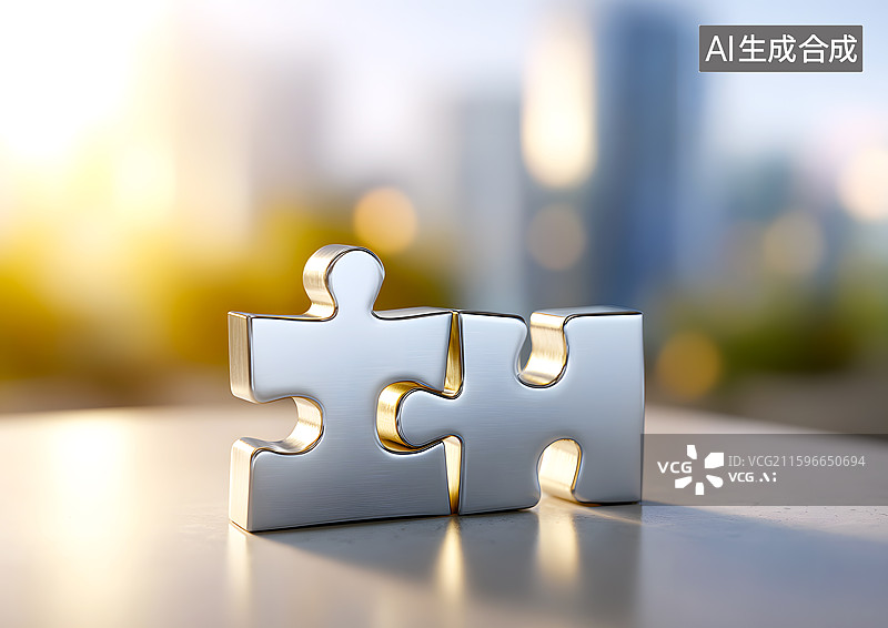 【AI数字艺术】象征合作的两块拼图图片素材