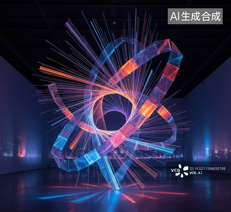 【AI数字艺术】发光的抽象几何艺术装置图片素材