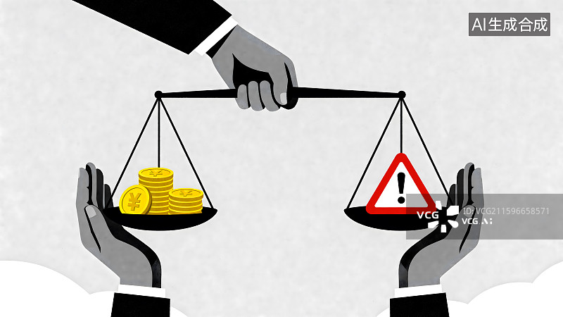 【AI数字艺术】金钱与风险警示的平衡图片素材
