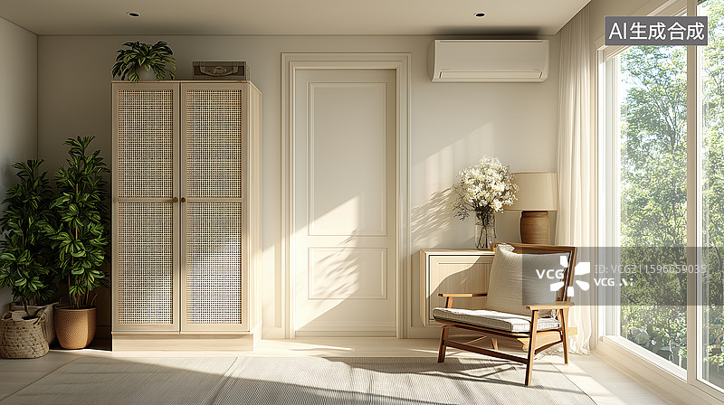 【AI数字艺术】现代极简藤编柜房间图片素材