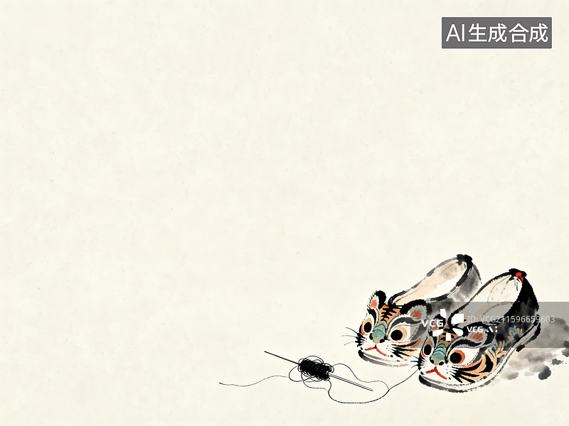 【AI数字艺术】传统中式虎头鞋与线图片素材