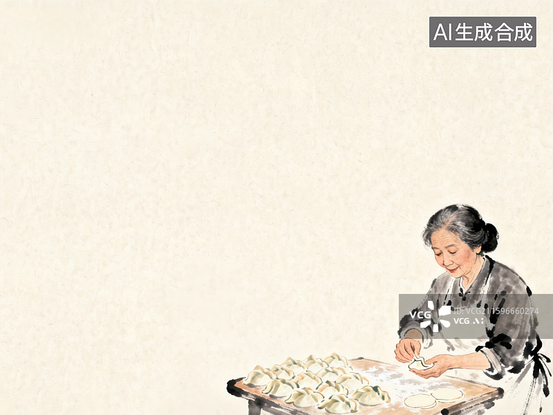 【AI数字艺术】一位老人正在包饺子图片素材