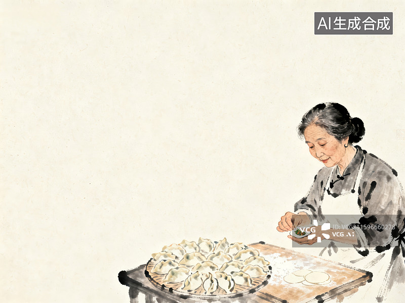 【AI数字艺术】一位老人正在包饺子图片素材