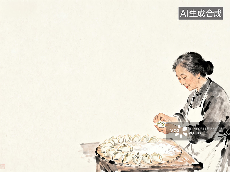 【AI数字艺术】一位老人正在包饺子图片素材