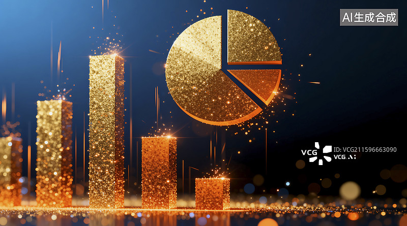 【AI数字艺术】金色商业数据图表展示图片素材