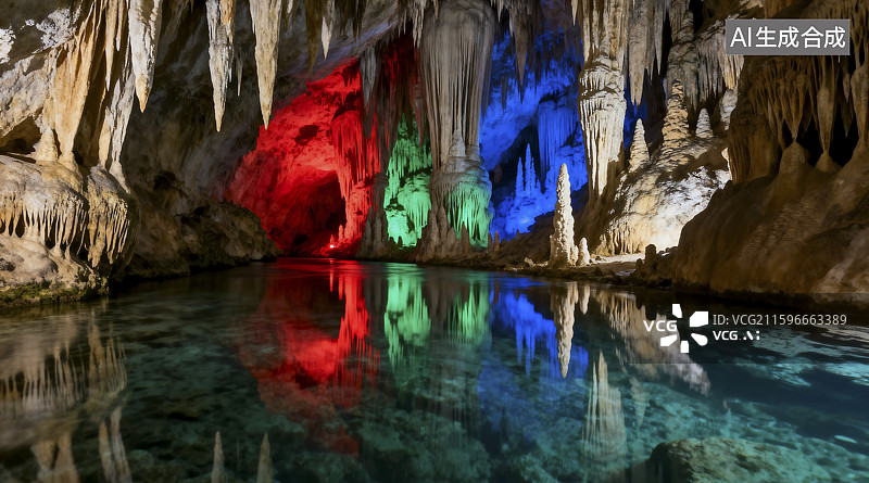 【AI数字艺术】色彩斑斓的溶洞景观图片素材