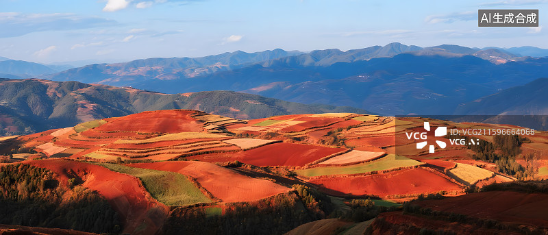 【AI数字艺术】云雾缭绕的彩色梯田图片素材