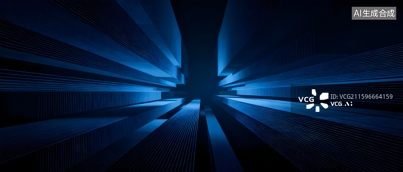 【AI数字艺术】深蓝色调极简纵深感构图建筑空间背景图片素材