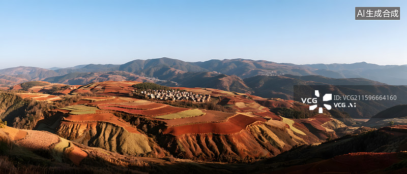 【AI数字艺术】云雾缭绕的彩色梯田图片素材