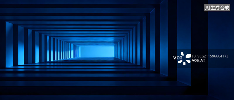 【AI数字艺术】深蓝色调极简纵深感构图建筑空间背景图片素材