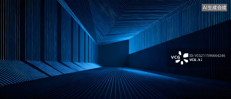 【AI数字艺术】深蓝色调极简纵深感构图建筑空间背景图片素材