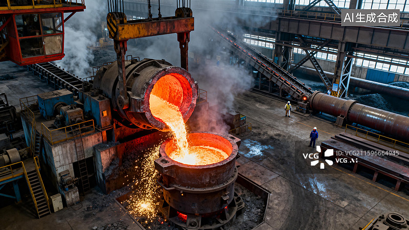 【AI数字艺术】冶金厂大型电高炉钢铁现代化高炉熔炼车间图片素材