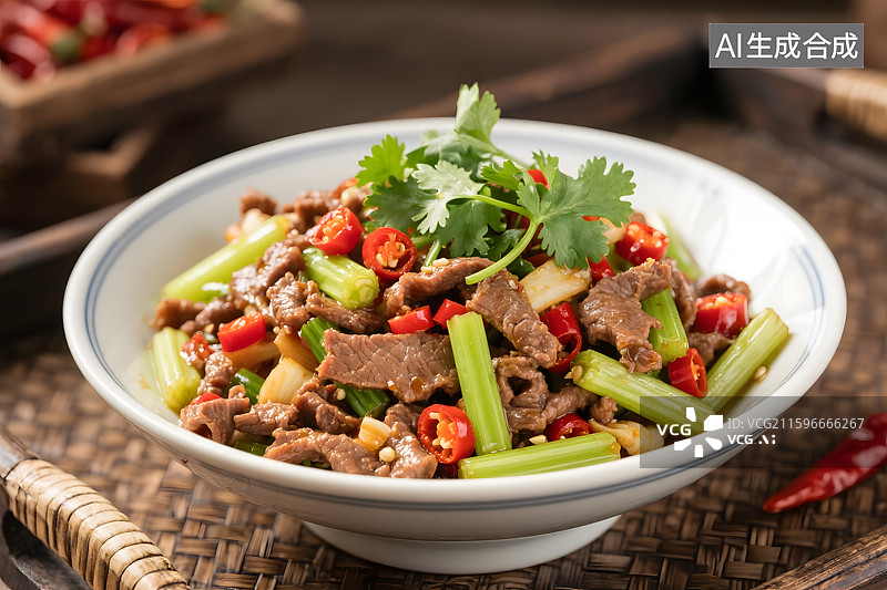 【AI数字艺术】香辣牛肉炒芹菜图片素材
