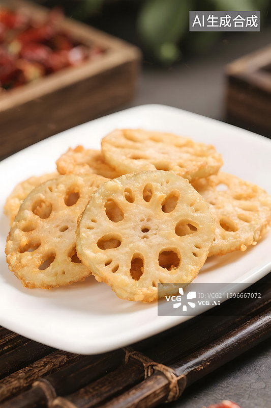 【AI数字艺术】酥脆炸藕片图片素材