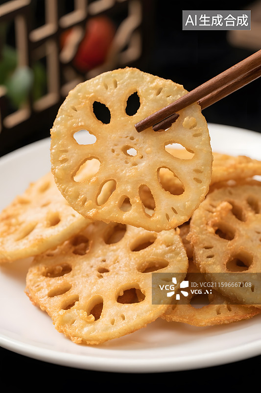 【AI数字艺术】酥脆炸藕片图片素材
