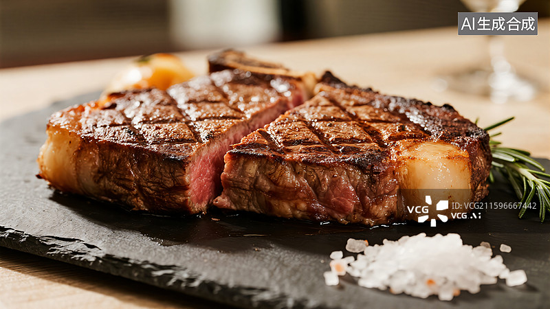 【AI数字艺术】诱惑盛宴：多汁牛排特写图片素材