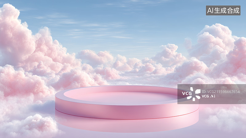 【AI数字艺术】云朵背景上的粉色平台图片素材