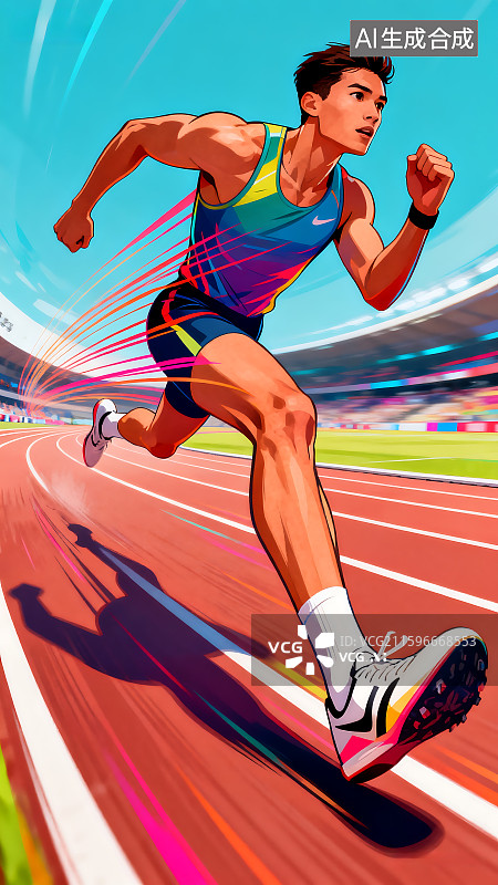 【AI数字艺术】跑步比赛运动员冲刺 田径比赛 运动会海报背景素材 抽象扁平风格 体育 青春活力图片素材