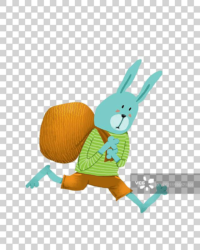 免抠元素 兔子插画 背着圆鼓鼓的麻袋奔跑的兔子图片素材