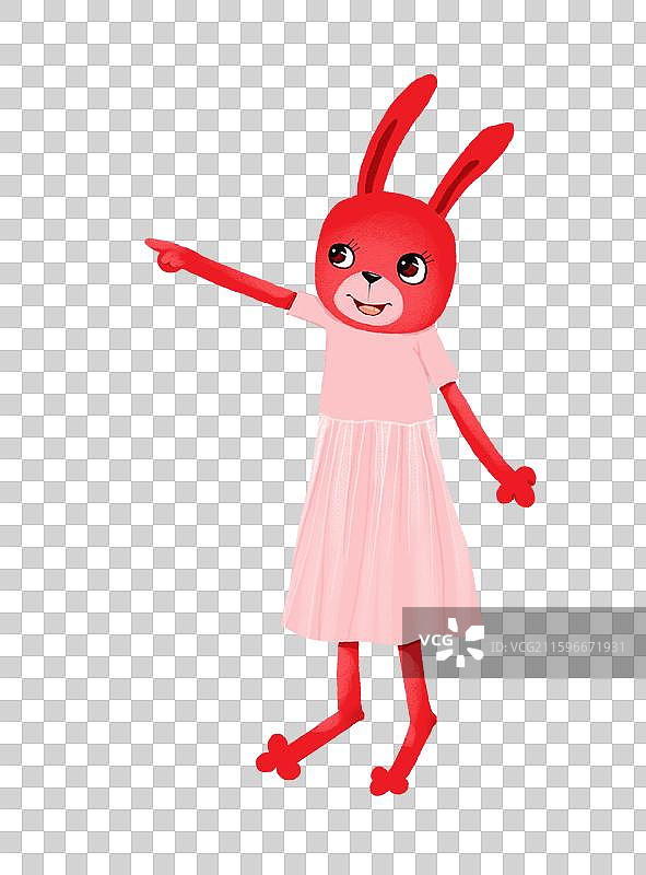 免抠元素 兔子插画 抬起手臂的红兔图片素材