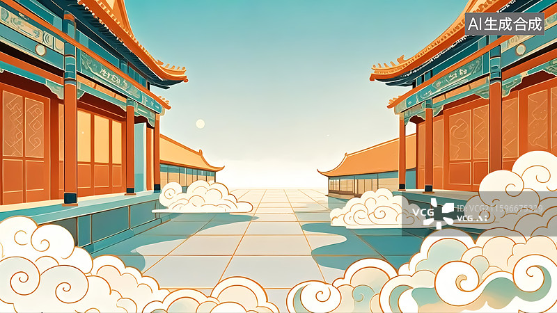 【AI数字艺术】中式风格古建筑插画场景图片素材
