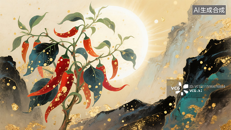 【AI数字艺术】国风辣椒插画图片素材